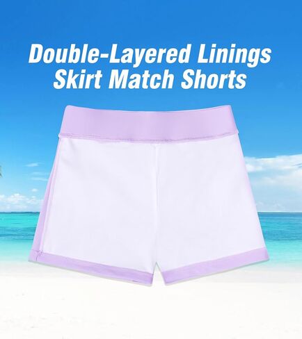 Girls Rash Guard Set Two Pieces Printed Zipper Swimsuit Skirt with Shorts 3-12T in Kuwait