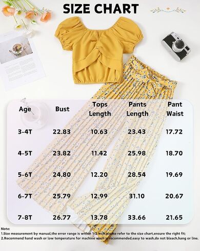 XUANHAO Toddler Girls Clothes Summer Puff Sleeve Smocked Shirt Top Wide Leg Pants Outfits Kids Girl's Clothing Set in Kuwait