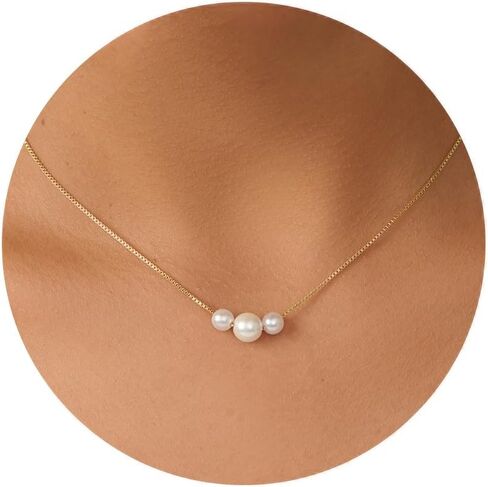 Pearl Necklace: 14K Gold-Plated/White Gold-plated Pearl Necklace for Women 16.5" + 2" in Kuwait