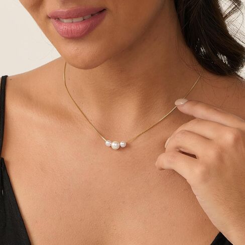 Pearl Necklace: 14K Gold-Plated/White Gold-plated Pearl Necklace for Women 16.5" + 2" in Kuwait
