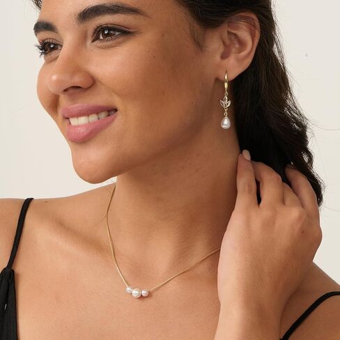 Pearl Necklace: 14K Gold-Plated/White Gold-plated Pearl Necklace for Women 16.5" + 2" in Kuwait