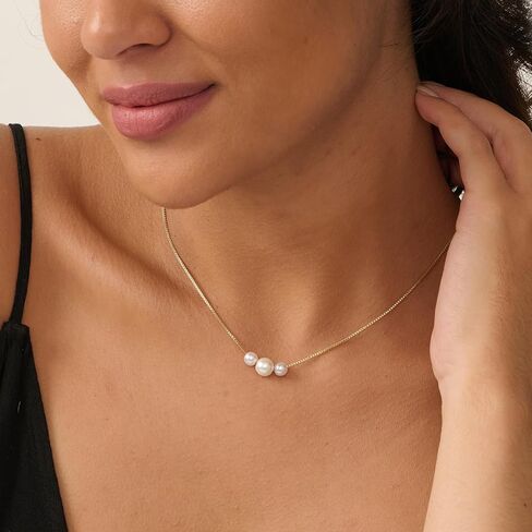 Pearl Necklace: 14K Gold-Plated/White Gold-plated Pearl Necklace for Women 16.5" + 2" in Kuwait