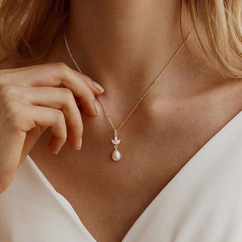 Pearl Necklace: 14K Gold-Plated/White Gold-plated Pearl Necklace for Women 16.5" + 2" in Kuwait