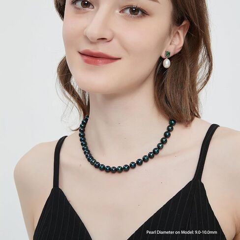 YAMI Tahitian Black Pearl Necklace, Natural Saltwater Cultured Near-Round Pearl Strand with 925 Sterling Silver Clasp, Adjustable Length 18+2IN, Luxury Jewelry Gift for Women, Mother, Wife in Saudi Arabia