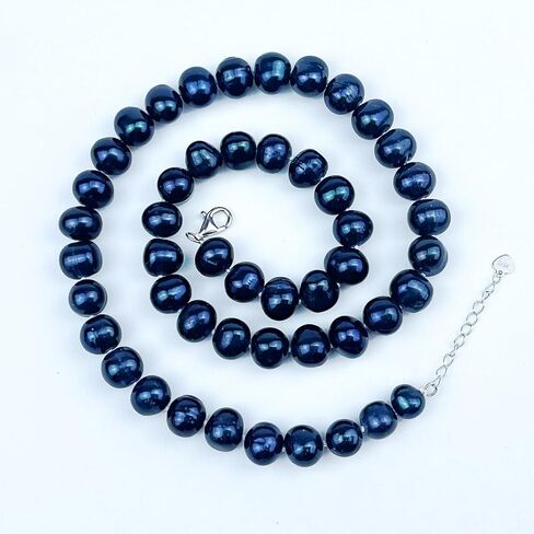 YAMI Tahitian Black Pearl Necklace, Natural Saltwater Cultured Near-Round Pearl Strand with 925 Sterling Silver Clasp, Adjustable Length 18+2IN, Luxury Jewelry Gift for Women, Mother, Wife in Saudi Arabia