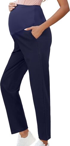 OUGES Womens Stretchy Maternity Over Belly Casual Work Straight Leg Pants Ankle Business Office Trousers with Pockets in Saudi Arabia