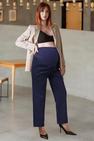 OUGES Womens Stretchy Maternity Over Belly Casual Work Straight Leg Pants Ankle Business Office Trousers with Pockets in Saudi Arabia