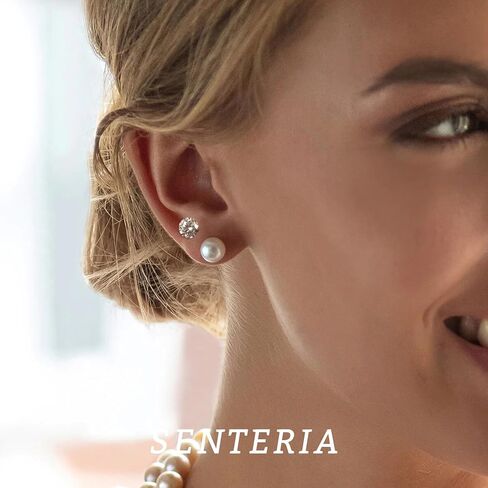 Senteria 925 Sterling Silver Pearl Earrings Studs Set Hypoallergenic Small Stud Earrings Lightweight Shiny Earrings Studs for Women 6 Pairs 3-10MM in Kuwait