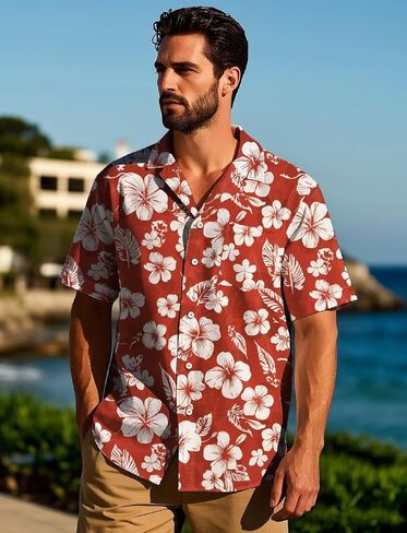 Hawaiian Shirt for Men Short Sleeve Button Down Summer Beach Casual Shirts Tropical Aloha Shirt Men Relaxed Fit in Saudi Arabia