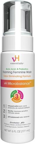 vH essentials Foaming Feminine Wash - Fragrance Free - Ph Balanced, Hypoallergenic, Prebiotics, Natural Botanical Extracts and Vitamins - Odor Eliminating Formula - 6 Fl Oz in Saudi Arabia