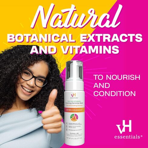 vH essentials Foaming Feminine Wash - Fragrance Free - Ph Balanced, Hypoallergenic, Prebiotics, Natural Botanical Extracts and Vitamins - Odor Eliminating Formula - 6 Fl Oz in Saudi Arabia