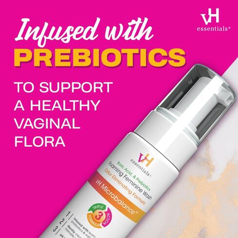 vH essentials Foaming Feminine Wash - Fragrance Free - Ph Balanced, Hypoallergenic, Prebiotics, Natural Botanical Extracts and Vitamins - Odor Eliminating Formula - 6 Fl Oz in Saudi Arabia