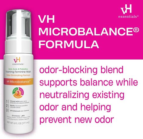 vH essentials Foaming Feminine Wash - Fragrance Free - Ph Balanced, Hypoallergenic, Prebiotics, Natural Botanical Extracts and Vitamins - Odor Eliminating Formula - 6 Fl Oz in Saudi Arabia