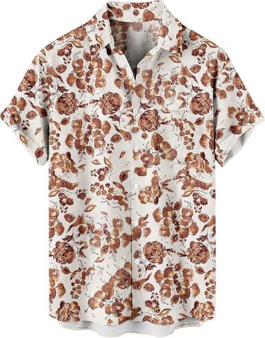 Men's Summer Short Sleeve Button Down Shirt Tropical Flower Palm Tree Beach Vacation Hawaiian Shirt in Kuwait