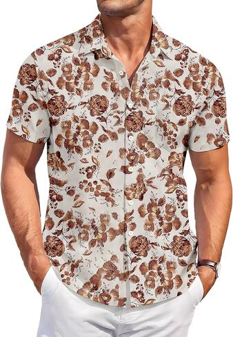 Men's Summer Short Sleeve Button Down Shirt Tropical Flower Palm Tree Beach Vacation Hawaiian Shirt in Kuwait