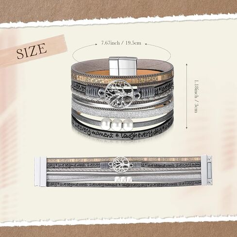 Yinkin 6 PCS Boho Pu Leather Writ Bracelets for Women Stack Stack Multi Layer Bohemian Cuff Bracelet in Kuwait