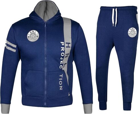 Boys Girls Tracksuit HNL Projection Contrast Zipped Hooded Top Jogging Bottoms Sports Comfortable Tracksuit in Kuwait