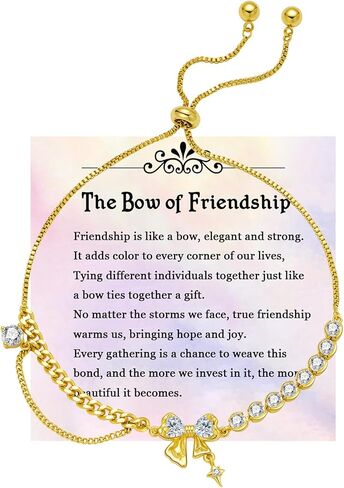 Bow Zircon Bracelet - Friendship Is Like A Bow For Women, Adjustable Ribbon Bow Beaded Chain White Pink CZ Friendship Bracelets To My Best Friend Fashion Gifts Jewelry in Kuwait
