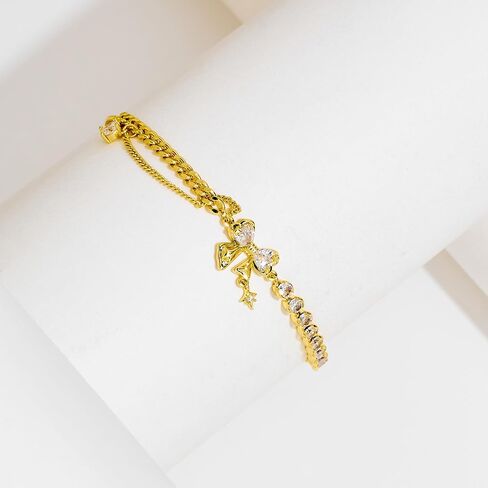 Bow Zircon Bracelet - Friendship Is Like A Bow For Women, Adjustable Ribbon Bow Beaded Chain White Pink CZ Friendship Bracelets To My Best Friend Fashion Gifts Jewelry in Kuwait