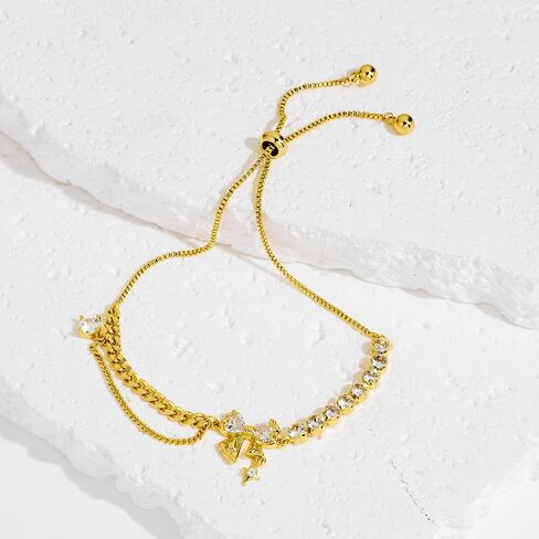 Bow Zircon Bracelet - Friendship Is Like A Bow For Women, Adjustable Ribbon Bow Beaded Chain White Pink CZ Friendship Bracelets To My Best Friend Fashion Gifts Jewelry in Kuwait