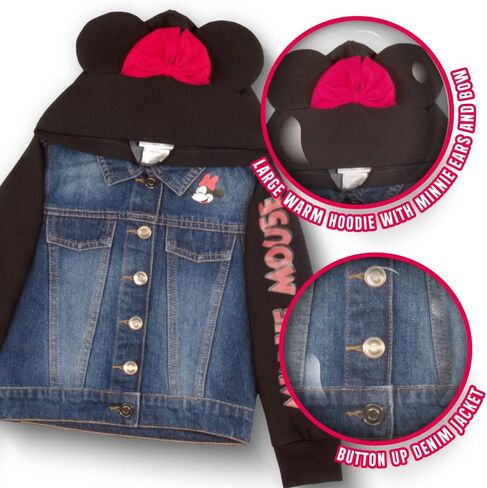 Disney Lilo & Stitch Minnie Mouse Girl's Hoodie Jean Jacket with Ears - Fashion Hooded Denim Jacket for Kids in Saudi Arabia