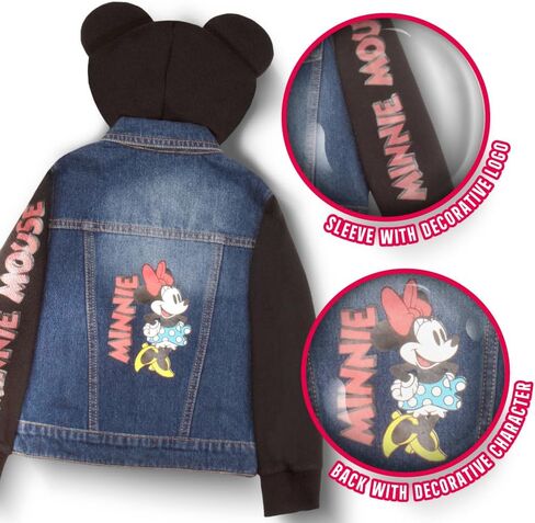 Disney Lilo & Stitch Minnie Mouse Girl's Hoodie Jean Jacket with Ears - Fashion Hooded Denim Jacket for Kids in Saudi Arabia