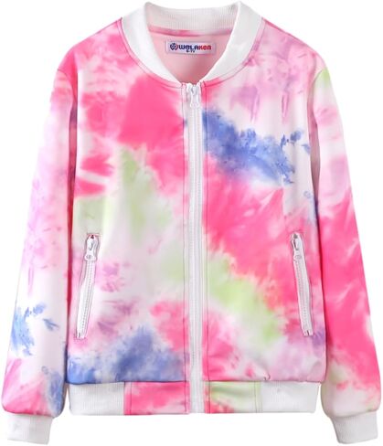 WELAKEN Girls Lightweight Bomber Jacket Floral Print Full Zip Outwear Jacket with Pockets in Saudi Arabia