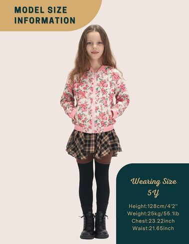 WELAKEN Girls Lightweight Bomber Jacket Floral Print Full Zip Outwear Jacket with Pockets in Saudi Arabia
