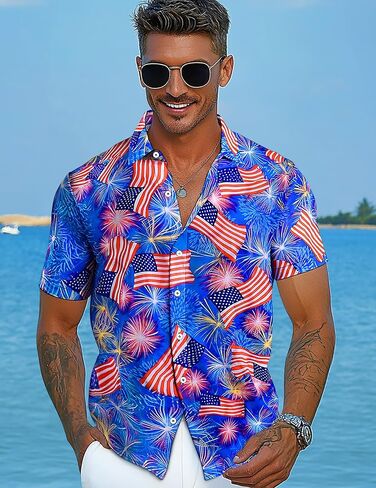 الرجال المطبوعون من هاواي المطبوعة القمصان القصيرة الأزهار الاستوائية زر القميص العطلة ألوها العطلة in Kuwait