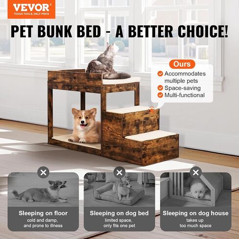 سرير بطابقين في Vevor مع سلالم قابلة للإزالة ، جثم نافذة الكلب/القط مع التخزين ، نافذة سرير متعددة المستويات أريكة نائمة الكلب ، منصة صغيرة للحيوانات الأليفة ، الاستخدام الداخلي (رمادي) in Saudi Arabia