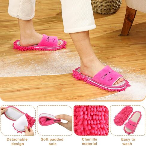 Wesiti 4 أزواج قابلة للغسل ممسحة النعال الدقيقة Microfiber Funny Mop Floor Cleanting Slippers for Women Home Floor (Rose Red ، Pink ، Grey ، Green) in Kuwait