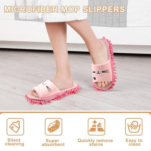 Wesiti 4 أزواج قابلة للغسل ممسحة النعال الدقيقة Microfiber Funny Mop Floor Cleanting Slippers for Women Home Floor (Rose Red ، Pink ، Grey ، Green) in Kuwait