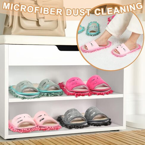 Wesiti 4 أزواج قابلة للغسل ممسحة النعال الدقيقة Microfiber Funny Mop Floor Cleanting Slippers for Women Home Floor (Rose Red ، Pink ، Grey ، Green) in Kuwait