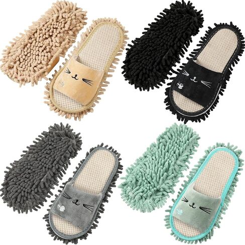Wesiti 4 أزواج قابلة للغسل ممسحة النعال الدقيقة Microfiber Funny Mop Floor Cleanting Slippers for Women Home Floor (Rose Red ، Pink ، Grey ، Green) in Kuwait