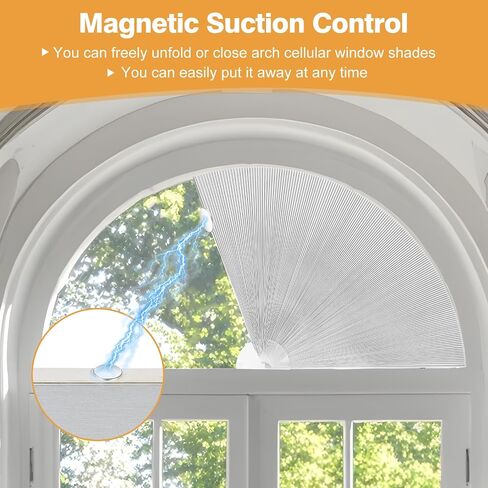 Arch Window Shades Half Circle Blackout Cellular Shades Cordless Pleated Fabric Blind No Drill Blinds for Windows Half Moon Honeycomb Fabric Can Unfolding Easy Install (White 36"X72") in Saudi Arabia