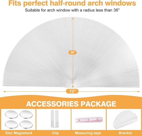 Arch Window Shades Half Circle Blackout Cellular Shades Cordless Pleated Fabric Blind No Drill Blinds for Windows Half Moon Honeycomb Fabric Can Unfolding Easy Install (White 36"X72") in Saudi Arabia