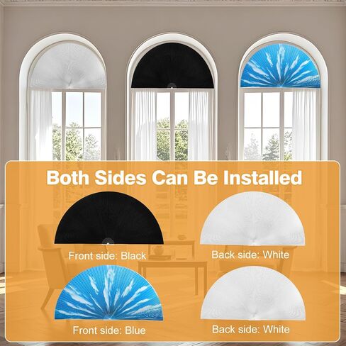 Arch Window Shades Half Circle Blackout Cellular Shades Cordless Pleated Fabric Blind No Drill Blinds for Windows Half Moon Honeycomb Fabric Can Unfolding Easy Install (White 36"X72") in Saudi Arabia