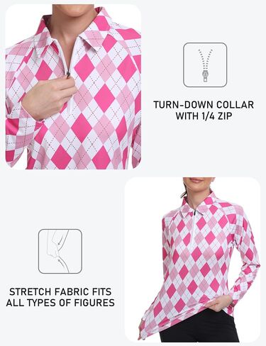 Mofiz Women's Long Sleeve Golf Polo Shirt 1/4 Zip Upf 50+ Sun Protect in Kuwait