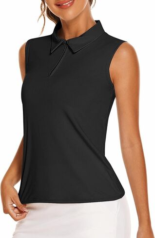 COOrun Women's Golf Polo T Shirts Lightweight Moisture Wicking Sleeveless Shirt Quick Dry Zipper Tank Top in Kuwait