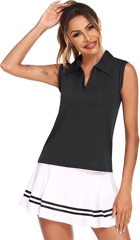COOrun Women's Golf Polo T Shirts Lightweight Moisture Wicking Sleeveless Shirt Quick Dry Zipper Tank Top in Kuwait