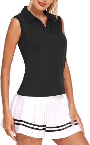 COOrun Women's Golf Polo T Shirts Lightweight Moisture Wicking Sleeveless Shirt Quick Dry Zipper Tank Top in Kuwait