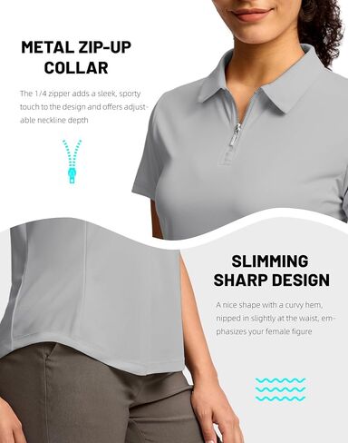 G تدريجي للسيدات غولف قميص المعادن Zip up polo قصيرة الأكمام التنس العمل الرياضي كولارن in Saudi Arabia