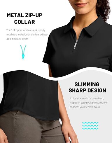 G Gradual Womens Golf Shirt Metal Zip Up Polo Short Sleeve Tennis Work Athletic Collared Top Quick Dry Lightweight in Kuwait