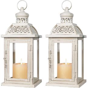 DECORKEY Lanterns Decorative Indoor & Outdoor, 15'' Candle Lantern Decorative Christmas Indoor Outdoor Decor, Vintage Metal Hanging Lanterns with LED Candle for Patio, Front Porch,Yard, Table