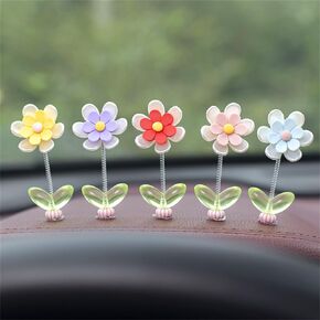 5 PCS Daisy Cute Car Decor للنساء ، راتنجات صغيرة من راتينج ، إكسسوارات المرآة الخلفية مع زخارف زخرفة للركوب المكتبي للسيارة الداخلية للكمبيوتر (زهرة ستة بلون ، حجم واحد)