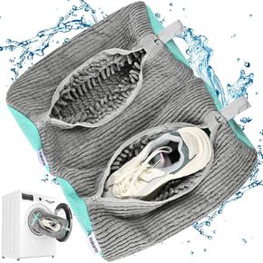 Shoe Bag for Washing Machine, Sneaker Cleaning Bag 2 PCS Set Grey, Fluffy Fiber Inside, Large Size Shoe Washing Machine Bag, 360 Laundry Bag for Tennis Gym Running Trainers Hiking