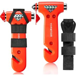 Car Safety Hammer Seatbelt Cutter, Window Glass Breaker with Seat Belt Cutterwith, Auto Traffic Accident Emergency Escape Tool, 2 Pack, Orange