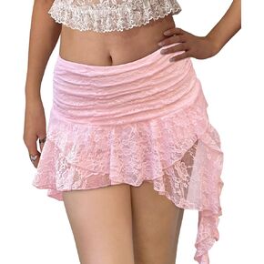 Kolagri Women Y2K Lace Mini Skirt Low Rise Rise Choled Choled Transed Trished Layered Flowy Flowy Flowy Fairy Half Slip Skirt