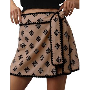 Women Wrap Skort 2025 Casual Summer Flowy Mini Skirt Knot Side Elastic Waist Bodycon Print Skirt with Belt in Kuwait