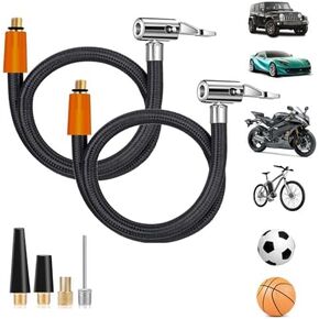 2pack 20'' Tire Inflator Hose Adapter, Lock On Air Chuck w/Converting Nuts & Presta Valve Adaptor for Air Compressor.